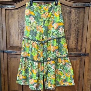 Tropical Floral Tiered wide leg pants - Green & Orange